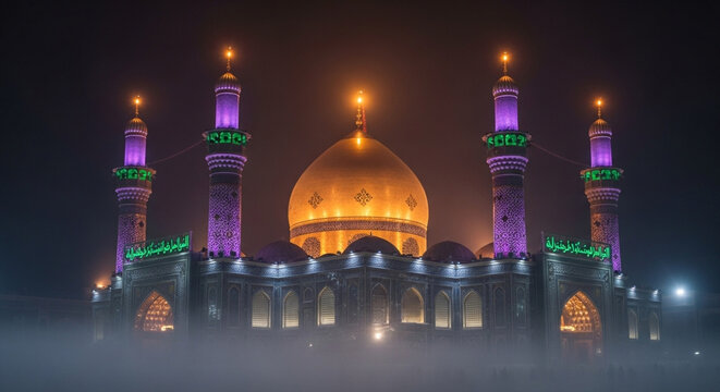 Illuminated mosque during ashura a nighttime reflection of faith and remembrance