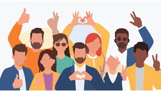 Positive Emotions People Gestures Body Language Vector Illustration