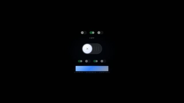 Animated digital toggle switch UI interface with glowing neon green light effects for enabling software settings and system controls