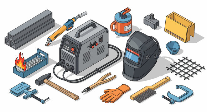 Isometric Welding Equipment Set - Tools and Protective Gear.