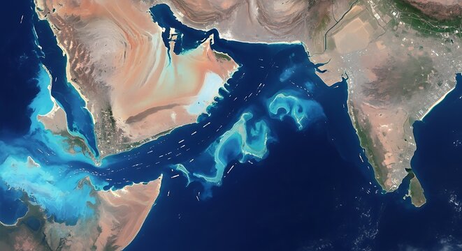 Satellite view of ocean currents India.