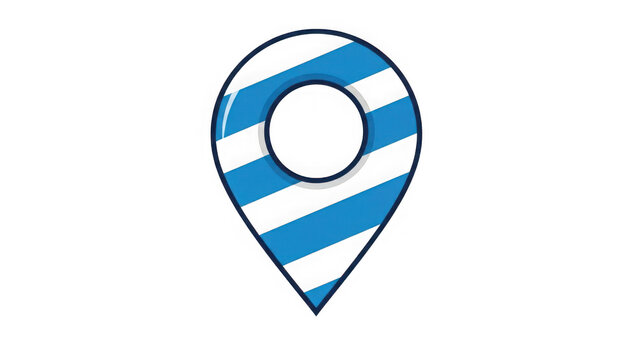 Blue white striped location pin icon on a transparent background for navigation mapping purposes