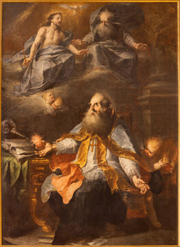 Vercelli - The painting of St. Augustnie in the church Chiesa di San Bernardo by Guglielmo Caccia - Moncalvo (1568 &ndash; 1625).