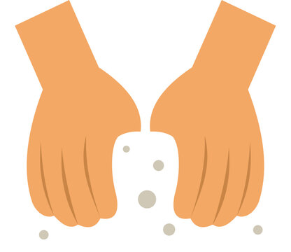 Illustration of two hands gently holding and letting sand fall on a white background