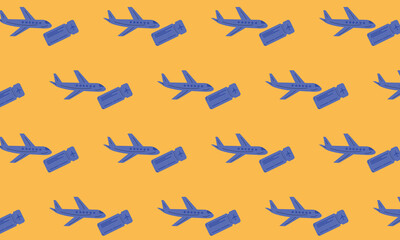 Fototapeta premium Travel pattern background with airplane and tickets, flight tourism illustration