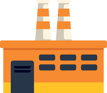 Colorful flat design illustration of an industrial factory building with two smokestacks