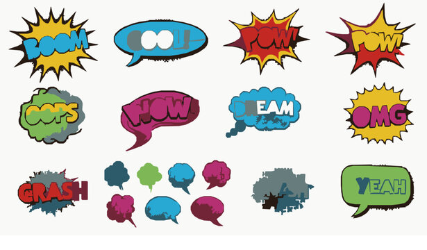 Pop Art Comic Speech Bubbles Set Retro Halftone Vector Illustration