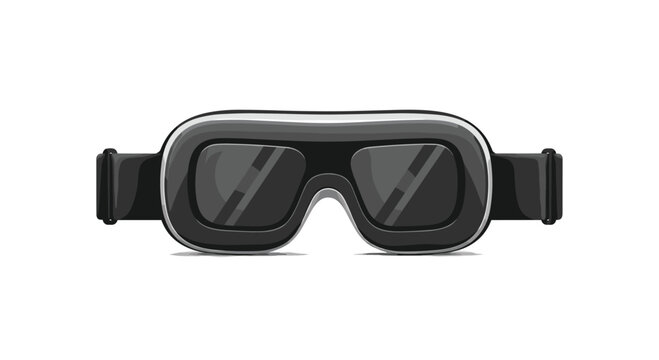 A sleek black and silver virtual reality headset with reflective lenses is presented from a direct front-facing perspective against a neutral gray background.