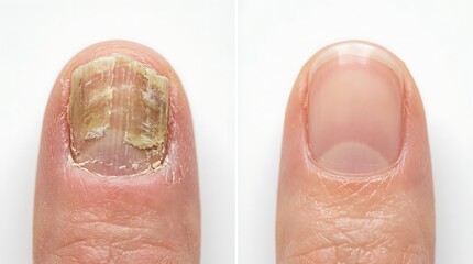 Fototapeta premium healthy and unhealthy fingernail comparison showing fungal infection and recovery