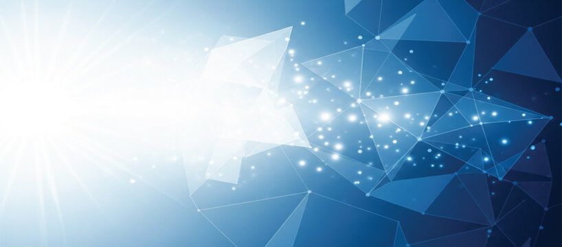 Blue Technology Abstract Background with Polygon Network Light Particles and Futuristic Digital Connection Design Template