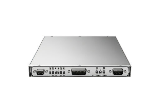 Network device with multiple ports on the back isolated on transparent background