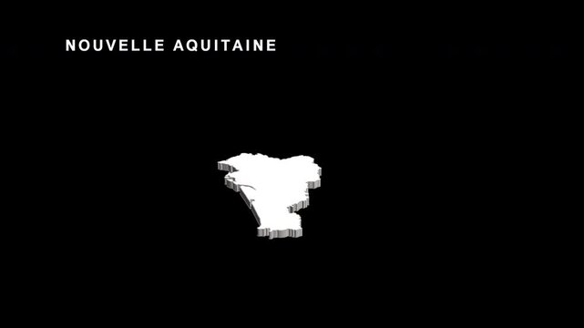 Nouvelle aquitaine france region 3d map turning on black background