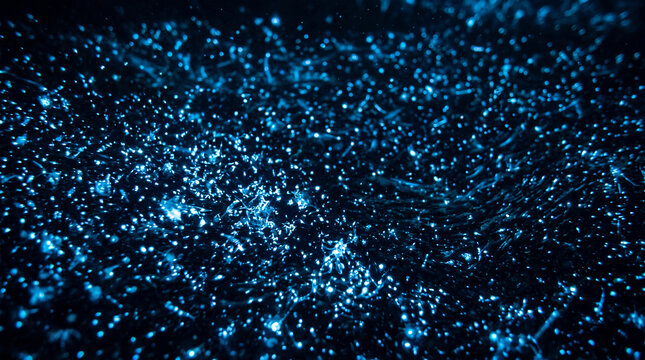 A close-up of dark deep-ocean water, populated by thousands of microscopic plankton g