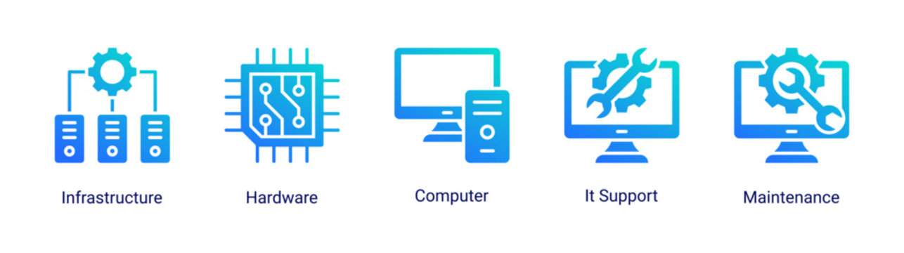 System core icon set including infrastructure,hardware,and IT support concepts.Suitable for technical,engineering,and system operation visuals.