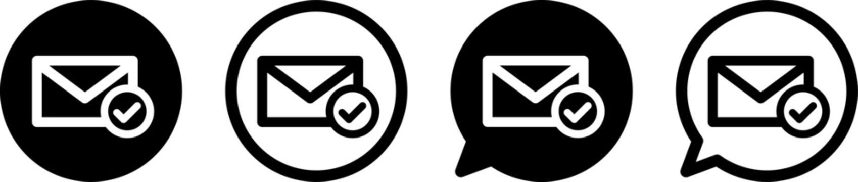 チェック付きメールのアイコン 確認済み・承認・完了を表すUIデザイン Checked Mail Icon Approved Verified Completed UI Design
