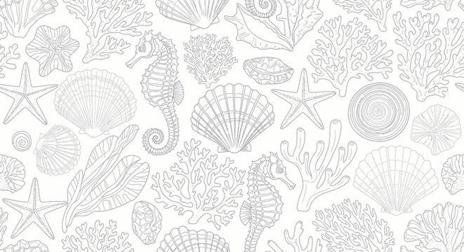 Seamless pattern of sea creatures and marine life