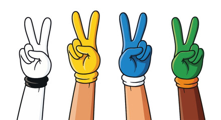 Obraz premium Diverse hands showing peace and victory signs together.