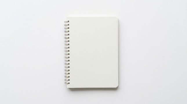 Minimalist white spiral bound notebook on a clean white background
