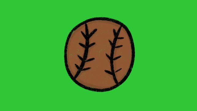 Hand-Drawn Baseball Ball Animation | Sports Ball Icon 2D Animation | Game Element Overlay on Green Screen