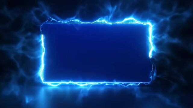 Electric Blue Neon Frame with glowing lightning energy effects on a dark background perfect for digital signage and futuristic video presentations.