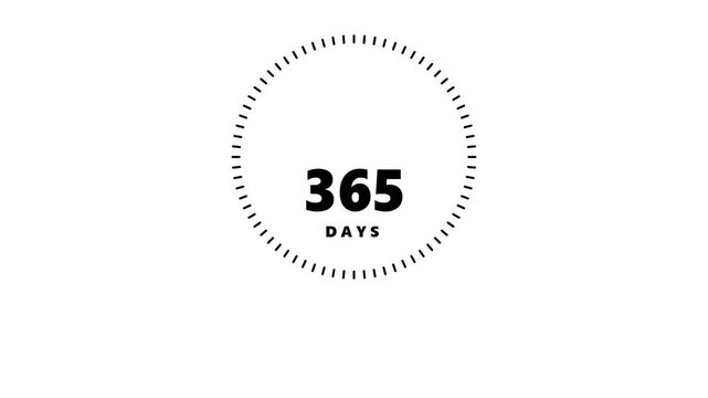 365 Days Count Up Timer with Circular Progress Bar Animation. One Year Duration Concept on White Background