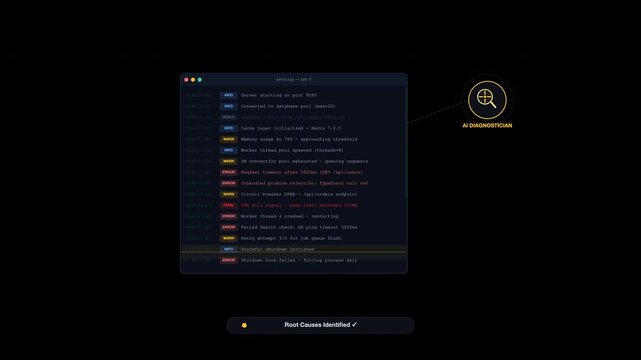 Dark screen with a code list and a search icon, perfect for technology or cybersecurity concepts in websites or presentations. Suitable for cybersecurity blog backgrounds.