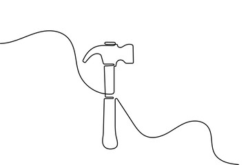 Obraz premium Minimalist hammer single line art isolated on white background