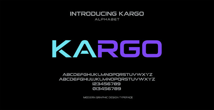 A modern font introduction with the Kargo alphabet on a black background