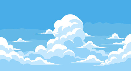 A peaceful and uplifting illustration of a clear blue sky filled with fluffy white clouds. Perfect for backgrounds, website design, or conveying a sen © Paijo