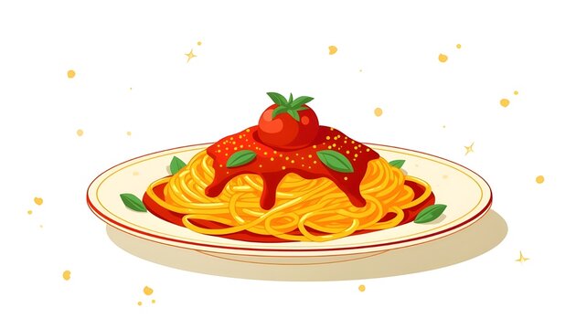 Spaghetti with tomato sauce and basil on a plate