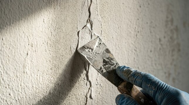 Repairing Wall Crack with Putty Knife in Home Renovation Process
