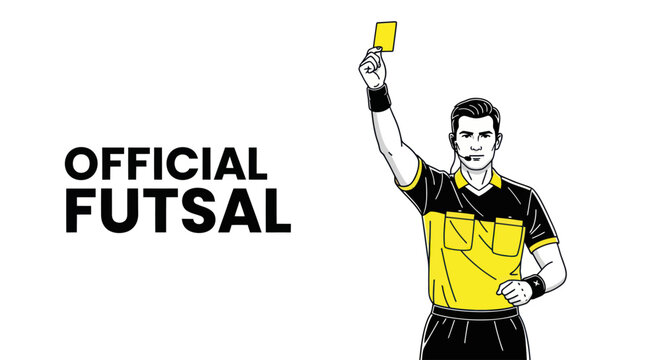 Official Futsal Referee Showing Yellow Card Illustration