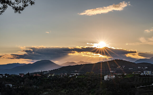 Spectacular sunset over the Mainarde mountains in Molise in early spring 2026