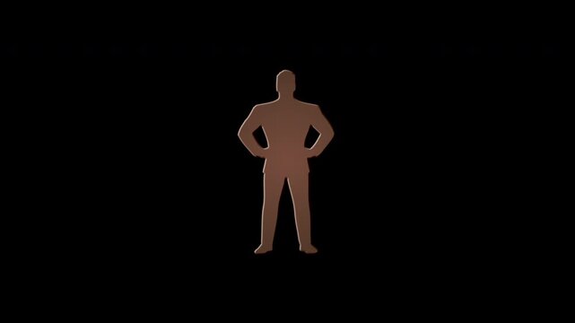 Businessman silhouette forming and dissolving from digital particles