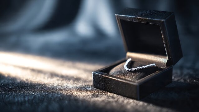 Open luxury jewelry box with diamond necklace inside