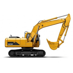 Yellow Excavator Heavy Construction Equipment Vector Illustration © GaziAbdur
