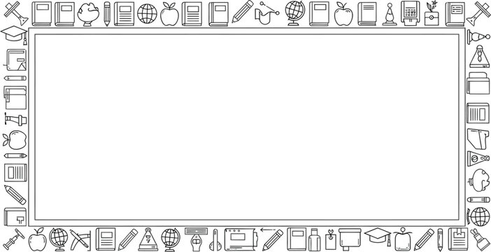 Education line icon frame, school supplies border with copy space, back to school vector background for teacher classroom announcements
