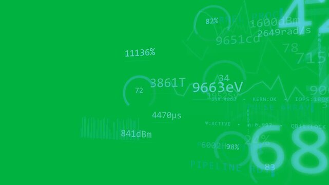 Cyan tech HUD emerging on load spreading left with graphs percent for monitoring transparent bg