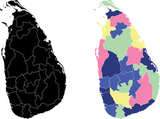 Sri Lanka Administrative Map Silhouette and Colorful District Vector © sufyan