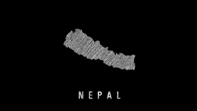Nepal country map revealing in a sketch style animation