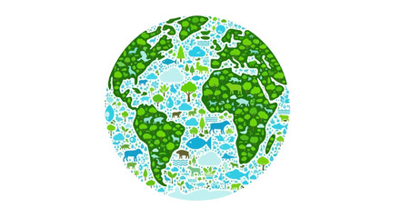 Obraz premium A vibrant illustration of planet Earth, beautifully composed of diverse flora and fauna, symbolizing global nature and environmental preservation