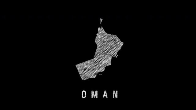 Scribbled oman map revealing on black background