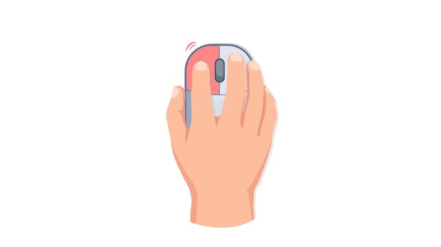 Hand Mouse Clicks Interaction Types Flat Animation. Human Hand Using A Computer Mouse Demonstrating Different Click Actions. Left and Right, Double Click, And Long Press. Clean Modern Style 
