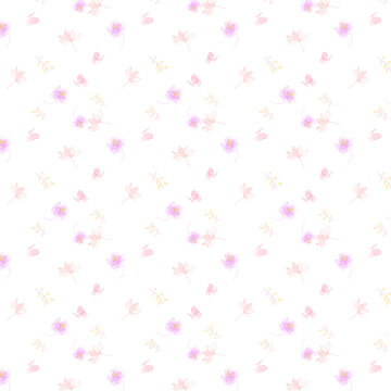 pattern con delicati fiorellini, ramoscelli e farfalle in trasparenza isolati 