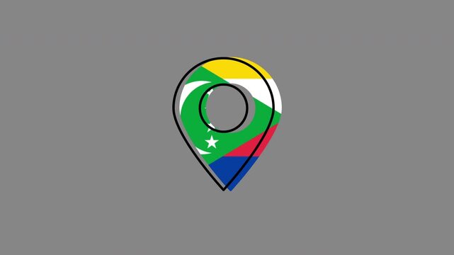Comoros flag location pin marker animation