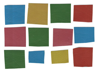 Fototapeta premium Colorful Square Foam Scraps Set with Scratched Texture on Transparent Background