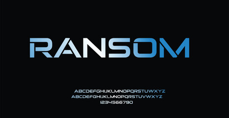 Fototapeta premium A modern font style with the word Ransom and alphabet letters on a black background