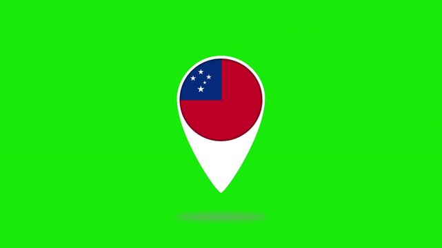 Bouncing samoa flag location pin on green screen background