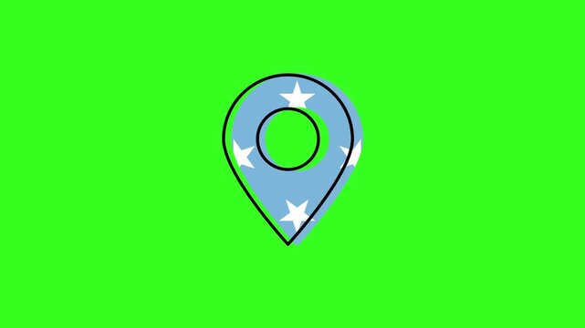 Micronesia flag location pin pulsing on green screen