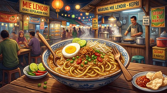 Mie Lendir Noodles Stall Khas Kepulauan Riau Illustration